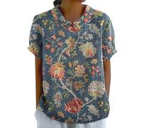Angxiwan Order Placed Me 2024 Oversized Linen Shirts for Women's Summer Doll Neck Flower Print Loose Casual Top Plus Size Flowy Tops Fitted Warehouse Clearance Bargains Sale