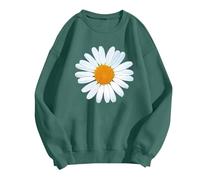 Angxiwan Order Placed Me 2024 Sweatshirts for Women UK Oversized Long Sleeve Tops Cute Daisy Butterfly Print Pullover Casual Crewneck Fall Jumper Sweatshirts Bargains of The Day Sale B Green