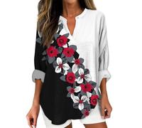 Angxiwan Oversize Tops Women UK Womens Cotton Linen Tunic Tops for Women Spring Summer V Neck Roll Up 3/4 Sleeve T Shirts Plain Graphic Tees Ladies Plus Size Shirts