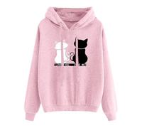 Angxiwan Oversized Jumper Women Hoodies for Women UK Oversized Cats Print Hooded Lightweight Sweatshirt Drawstringg Casual Long Sleeve Pullover Ladies Sweatshirts without Hood Ladies Jacket Pink