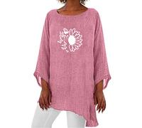 Angxiwan Oversized T Shirt Women Women Casual Round Neck Three Quarter Sleeves Dandelion Butterfly Print Cotton Top Womens Summer Blouses Going Out Tops for Women UK Sexy