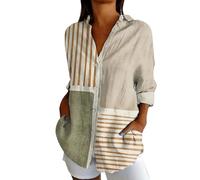 Angxiwan Peplum Tops for Women Linen Shirt Women Oversized Long Sleeve Button Down T-Shirts Cardigans Fashion Artistic Print Tunic Tops Summer Casual Loose Warehouse Deals Clearance