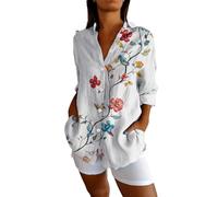 Angxiwan Peplum Tops for Women Linen Shirt Women Oversized Long Sleeve Button Down T-Shirts Cardigans Fashion Artistic Print Tunic Tops Summer Casual Loose My+Orders My Recent Orders