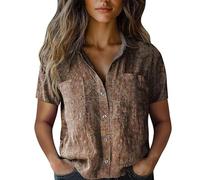 Angxiwan Peplum Tops for Women Linen Shirts Women Summer Short Sleeve Button Down T-Shirts with Pockets Elegant Graphic Print Tunic Tops Lightweight Loose My+Orders