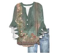 Angxiwan Personalised T Shirt UK Summer Tops for Women UK Fashion Floral Print Flowy Ruffle Sleeve Tunic Tunic Tops Casual Loose Fit 3/4 Length Sleeves Shirts Womens Clothes Plus Size UK