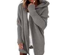 Angxiwan Plus Size Cardigan Cardigans for Women UK Chunky Cable Knit Cardigan Casual Open Front Jumpers Long Sleeve Jackets Hooded Longline Womens Cardigans Size 14 Dark Gray