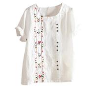 Angxiwan Plus Size Going Out Tops Blouse Floral Short Embroidered Women Sleeves Top Summer Shirt Women's Blouse