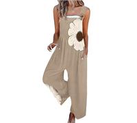 Angxiwan Plus Size Jumpsuit for Women 20-22 UK Dungarees for Women UK Plus Size Floral Print Sleeveless Suspender Jumpsuit with Pocket Summer Loose Fit Button Adjustable Lighting Deals of The Day
