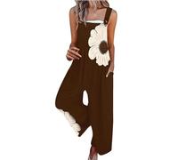 Angxiwan Plus Size Jumpsuits for Women 20-22 UK Dungarees for Women UK Plus Size Floral Print Sleeveless Suspender Jumpsuit with Pocket Summer Loose Fit Button Adjustable Today Deals of The Day