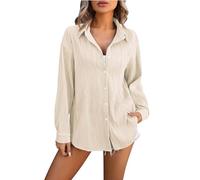 Angxiwan Plus Size Tops for Women Women's Tops Fashionable Loose Casual Solid Color Long Sleeved Shirt Tee Shirts for Women UK Plus Size Women's Shirts/Blouses Beige