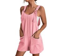 Angxiwan Plus Size Wedding Guest Outfits Linen Dungarees for Women UK Summer Casual Sleeveless Rompers Loose Adjustable Strappy Short Overalls Jumpsuits with Pockets Today Deals of The Day