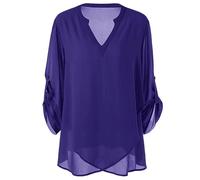 Angxiwan Plus Womens Solid Top Size V-Neck Blouse Chiffon Shirt Fashion Sleeve Plus Size Tops Extra Long Womens T Shirts Ladies Shirts Gypsy Tops for Women Ladies