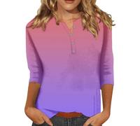 Angxiwan Prime 2024 Plus Size Blouses for Work Women's Fashion Button Up 3/4 Length Sleeve Solid Color T Shirt Shirt Top Cotton Delivery Tool Items Under 5 Pounds Purple