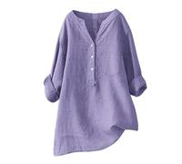 Angxiwan Prime Deals 1 Pound Items for Girls Tunic Tops for Women UK Women's Solid Color Stand up Collar Button Cotton Long Sleeved Shirt Blouse Purple