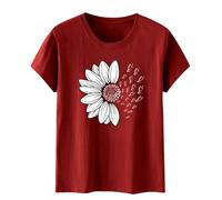 Angxiwan Prime Deals Get 5 Off 15 Promotion Oversized T Shirts for Women Women's I Simple Printing Europe and The United States Men and Women Round Neck T Shirt Red