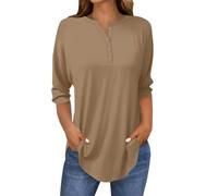Angxiwan Prime Deals of The Day Black of Friday Tunic Tops for Women UK Sale 2025 Casual 3/4 Sleeve T-Shirt Baggy Loose Fit Button Henley Shirts Oversized Blouse for Woman