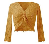 Angxiwan Prime Deals of The Day T Shirts for Women UK Plus Size Womens Off The Shoulder Sheer Crop Top Bell Sleeves Flowing Oversized Crochet Lightning Deals of Day Yellow