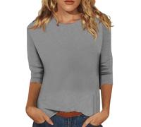 Angxiwan Prime Deals Oversized T Shirts for Women Women's Solid Color Round Neck Slim Seven Point Sleeve T Shirt Top Womens Plus Grey