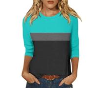 Angxiwan Prime Deals Plus Size Cotton Tops Women's Crew Neck 3/4 Sleeve Printed T Shirt Fashionable Casual Top Summer Work Tops Items Under 5 Pounds Clearance Items 1P Black