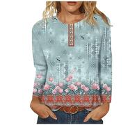 Angxiwan Prime Deals Today 2024 Going Out Tops for Women UK Women's Crew Neck Sweatshirt Vintage Top Women's Long Sleeve Floral Print Plus Boxing Day Sales Deals Sky Blue