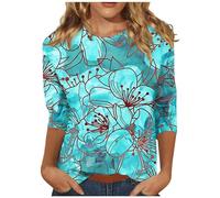 Angxiwan Prime Deals Today 2024 Going Out Tops for Women UK Women's Fashion Casual Floral Print Three Quarter Sleeve T Shirt Plus Size Going Out Tops Clearance Tracking My Order Delivery Today Beige
