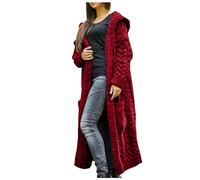 Angxiwan Prime Deals Today 2024 Womens Holiday Cardigans Cardigan Sweater Women Knitted Pocket Long Hooded Winter Solid Loose Solid Coat Women's Coat Daily Deals of The Day Red