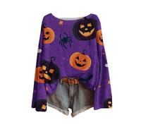 Angxiwan pumpkin halloween Halloween Jumper Women Fashion Theme Month Graphic Print Pullover Tops Casual Long Sleeve Knit Sweatshirts Plus Size womens skull top t shirt black hoodie