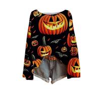 Angxiwan pumpkin latte sweatshirt Halloween Jumper Women Fashion Halloween Theme Month Graphic Print Pullover Tops Casual Long Sleeve Knit Sweatshirts Plus Size ladies black blouse orange sweatshirt