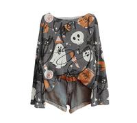 Angxiwan pumpkin patch sweatshirt Halloween Jumper Women Fashion Halloween Theme Month Graphic Print Pullover Tops Casual Long Sleeve Knit Sweatshirts Plus Size womens outfits ladies sweatshirt uk
