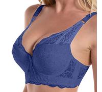 Angxiwan Push Up Bras for Women Plus Size Full Coverage Floral Lace Underwired Bra Sexy Padded Comfort Everyday Bra 34B-46D Blue