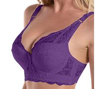 Angxiwan Push Up Bras for Women Plus Size Full Coverage Floral Lace Underwired Bra Sexy Padded Comfort Everyday Bra 34B-46D Purple