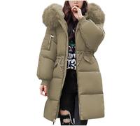 Angxiwan Quilted Jacket Womens Embroidered Winter Jackets for Women UK Warm Mid Lenght Winter Puffer Coats Lightweight Waterproof Jackets With Faux Fur Hood Plus Size Womens Coats