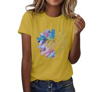 Angxiwan Recent Orders Placed by Me Tops for Women UK Clearance Fashion Daisy Butterfly Print Short Sleeve Basic Shirts Casual Loose Fit Blouse Summer Crewneck Daily Deals of The Day.
