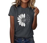 Angxiwan Recent Orders Placed by Me Tops for Women UK Clearance Fashion Daisy Butterfly Print Short Sleeve Basic Shirts Casual Loose Fit Blouse Summer Crewneck Warehouse Deals Clearance Fishing.