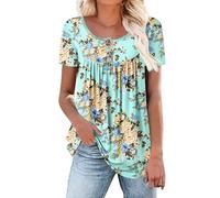 Angxiwan Sales Today Clearance Blouses for Women UK Women's Fashion Casual Floral V Neck Button Down Top Short Sleeve T Shirt Oversized T White