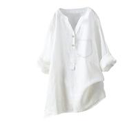 Angxiwan Sales Today Clearance Clearance Bargains Sale Tunic Tops for Women UK Women's Solid Color Stand up Collar Button Cotton Long Sleeved Shirt Blouse White
