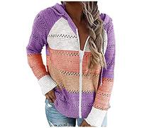 Angxiwan Sales Today Clearance Crochet Cardigans for Women Fashion Women Casual Patchwork Long Sleeves Hooded Sweater Cardigan Blouse Tops Boxing Day Sales Deals Purple