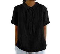 Angxiwan Sales Today Clearance Going Out Tops for Women UK Linen Shirts for Women Short Sleeve Button Down up Shirt Casual Collared V Neck Jackets for Women UK Clearance Black