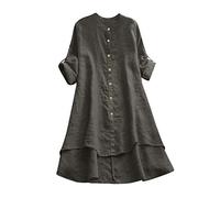 Angxiwan Sales Today Clearance Items 1P Oversized T Shirts for Women Long Casual Button Blouse Sleeve Tops Loose Long Soild Women Shirt Women's Blouse Grey