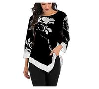 Angxiwan Sales Today Clearance Oversize Tops Women UK T-Shirt Top Casual Sleeve Loose Long Ladies Printed Mid-Length Women's Blouse Ladies My Orders UK My Recent Orders Black