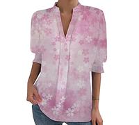Angxiwan Sales Today Clearance Oversized Linen Shirt Summer Fashion Ladies Stand Collar Half Sleeve Pullover Flower Print Shirt Plus Size Party Tops Women Sale Clearance Pink