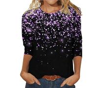 Angxiwan Sales Today Clearance Plus Size Shirt for Women Women's Sequin T Shirt Design Three Sleeved Round Neck Fashion Top Summer Clothes Free Stuff Cheap Gifts for Women Blue