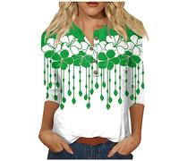 Angxiwan Sales Today Clearance Sexy Tops for Plus Size Women Women's New Button Collar Fashion Print 3/4 Sleeves Retro Print T Shirt Slim Clearance Women Garden Deals of The Day Sale Prime