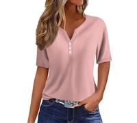 Angxiwan Sales Today Clearance Track My Order Out for Delivery Today Womens Summer Tops Women's Fashion Casual Solid Color Button Short Sleeve Top T Shirt Pink
