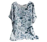 Angxiwan Sales Today Clearance Tunic Tops for Women UK Women's Casual Loose Leaf Butterfly Print Round Neck Top Summer Tops Plus Size Work Order History My Account 2024 Blue