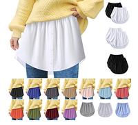 Angxiwan Shirt Extender for Women 2PCS/1PCS Solid Elastic Waist Plus Size Skirt Button Down Fake Top Lower Sweep Bottom Mini Skirt for Legging