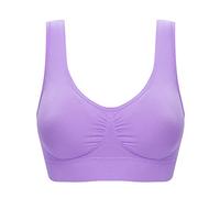 Angxiwan Sport Bra for Women UK Solid Color Padded Knickers Bralette Elastic Wide Strap Brassiere High Impact Push up Breast Bra Breathable Plus Size Crew Neck Inserts Size UK 8-24 Dark Purple
