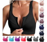 Angxiwan Sports Bras for Women UK High Impact Zip Front Wireless Bra Ladies Plus Size Crop Top Vest Padded Seamless Activewear Bras for Yoga Gym Workout Fitness