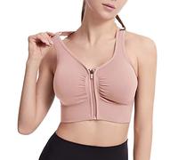 Angxiwan Sports Bras for Women UK High Impact Zip Front Wireless Bra Ladies Plus Size Crop Top Vest Padded Seamless Activewear Bras for Yoga Gym Workout Fitness