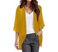 Angxiwan Summer Cardigans for Women UK Fashion 3/4 Batwing Sleeve Open Front Chiffon Kimono Cardigans Lightweight Casual Loose Drape Waterfall Cardigan Ladies Baggy Going Out Beach Jacket
